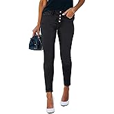 Allimy Women's High Rise Skinny Stretch Button Ripped Jeans High Waisted Destroyed Denim Pants