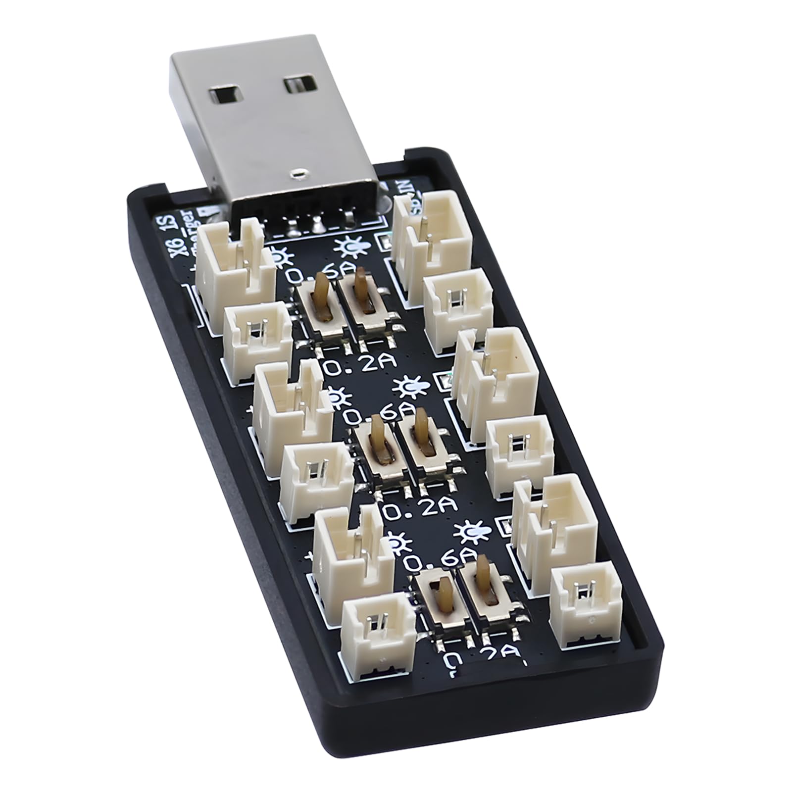 Tosiicop 3.7V/4.2V Lipo Battery Charger - 1S Lipo 6 Channel LiHV JST Charger with USB and Micro JST 1.25 JST-PH 2.0mm Plug for Tiny Whoop Blade Inductrix FPV E013 E010 JJRC H67 H36