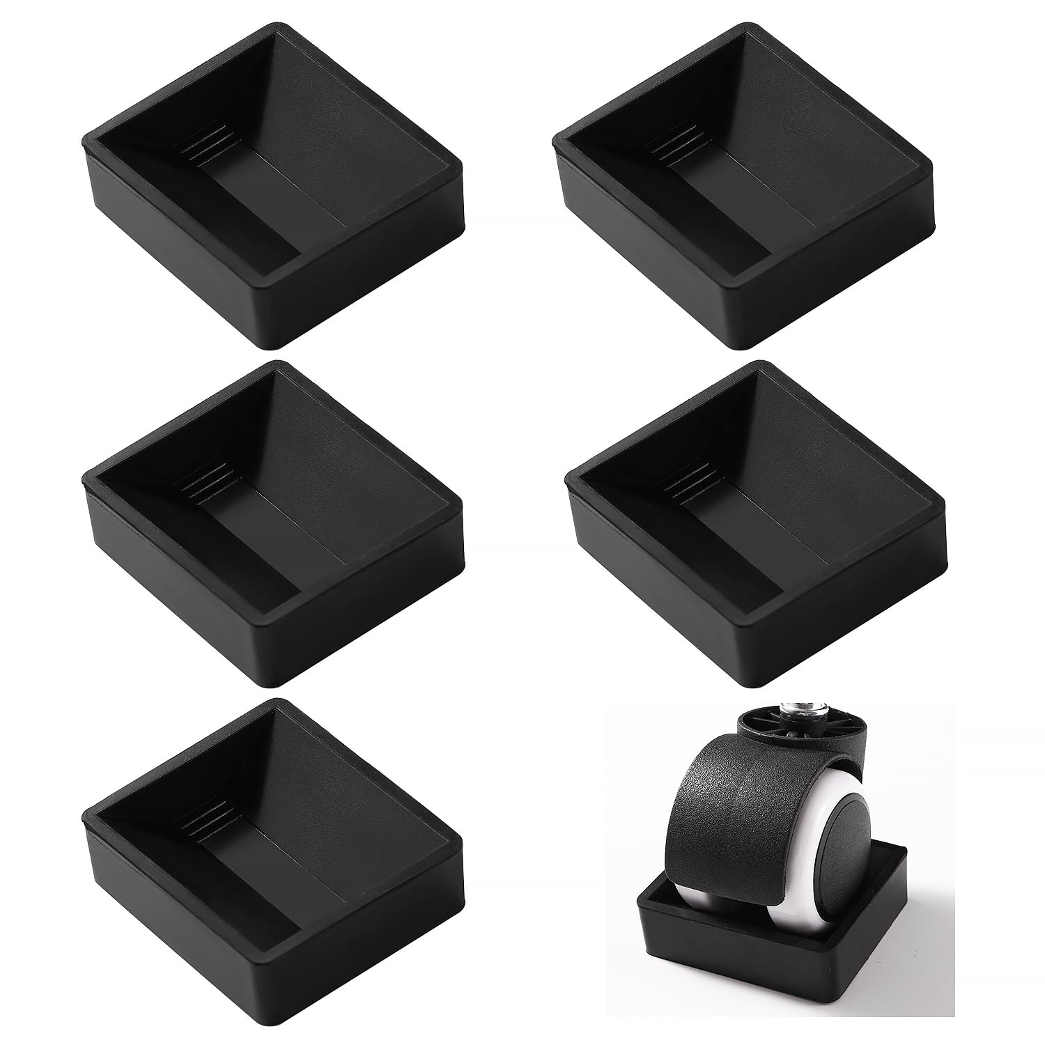 VooGenzek 5 PCS 5x5.8 cm Rubber Furniture Caster Pad, Furniture Caster Cups, Rubber Feet Protector Pads, Floor Protectors Bed Sofa Chair Leg Wheel Anti-Slip Pad, for Wheels of Furniture, Black — image 1