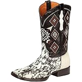 Men's Cowboy Western Rodeo Boots Hair Cowhide Square Toe White/Brown