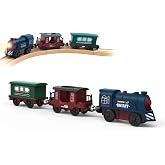 Battery Operated Train for Wooden Track, 3Pcs Motorized Train Toy for 3 4 5+Years Old Boy Girl Toddlers, Electric Trains Compatible with Thomas &amp; Friends, Brio and Chuggington