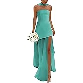 Fulbymu Chiffon Strapless Bridesmaid Dresses for Women Satin High Slit Formal Evening Dress with Scarf