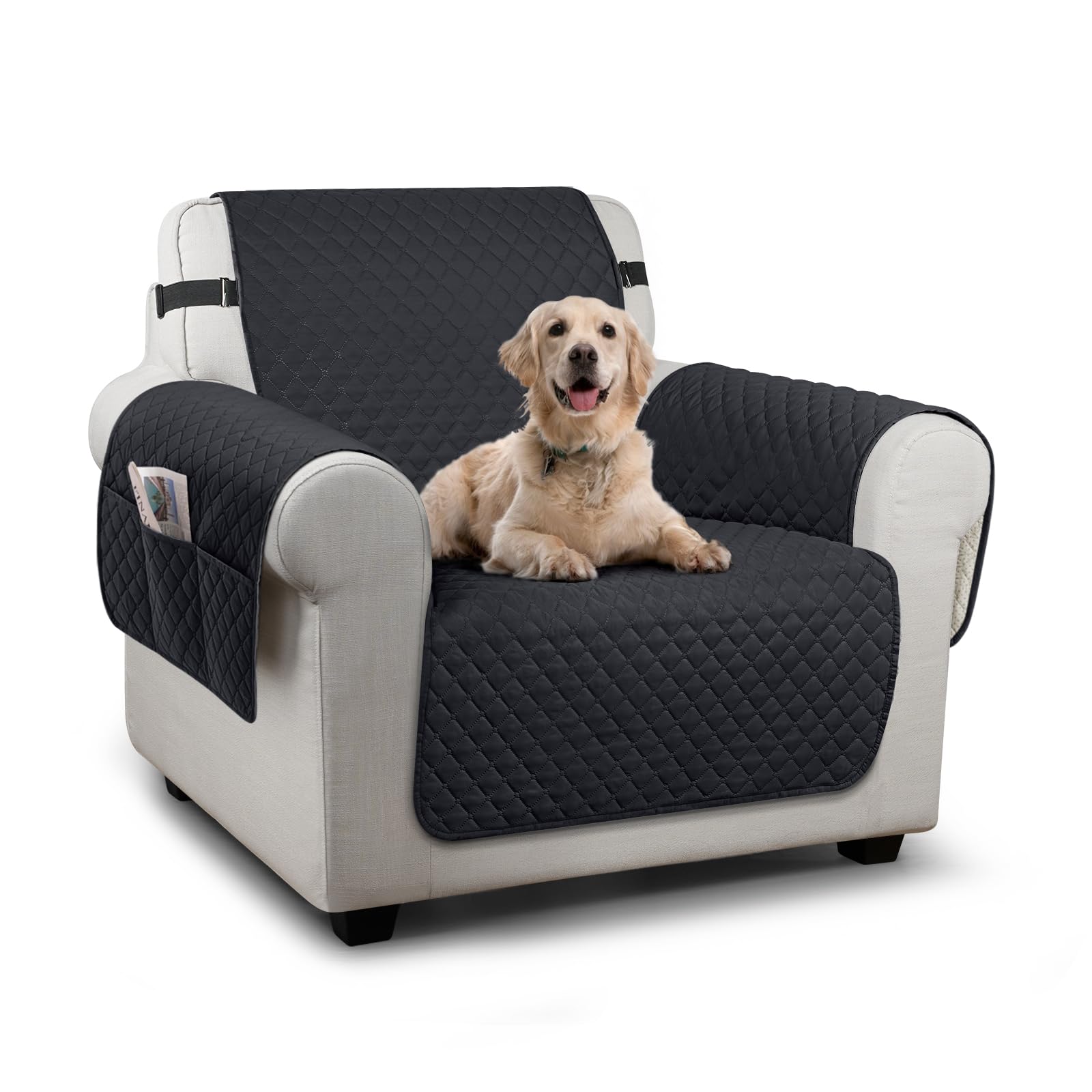 TAOCOCO Sofa Slipcovers 1 Seater,Sofa Settee Covers with Storage Pockets,Non Slip Couch Covers,Washable Sofa Protector for Kids/Dogs/Pets(Black)