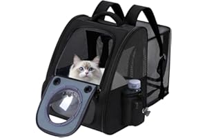 Pet Carrier Bubble Backpack, Gray Mesh Travel Bag, Portable Space Capsule Design with Transparent Window for Cats (Black)