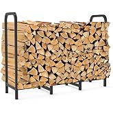 Tikimilor 4ft Firewood Rack Holder, Adjustable Heavy Duty Fire Log Stacker Stand for Fireplace, Outdoor Indoor Metal Wood Pile Storage Organizer, Patio Logs Stand tool, Black