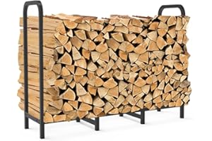 Tikimilor 4ft Firewood Rack Holder, Adjustable Heavy Duty Fire Log Stacker Stand for Fireplace, Outdoor Indoor Metal Wood Pile Storage Organizer, Patio Logs Stand tool, Black