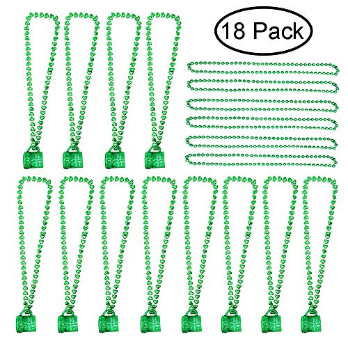 ZALALOVA 18Pcs St Patrick's Day Shamrock Beads Necklace with Green Shot Glass for Kids Women Men Holiday Festive Costumes Party Games Favor Supplies (2 Types) - Thumbnail 7