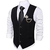 Barry.Wang Mens Velvet Vest V-neck 2 Pockets Gold Brooch Suit Waistcoat Set for Prom Wedding Party Dinner