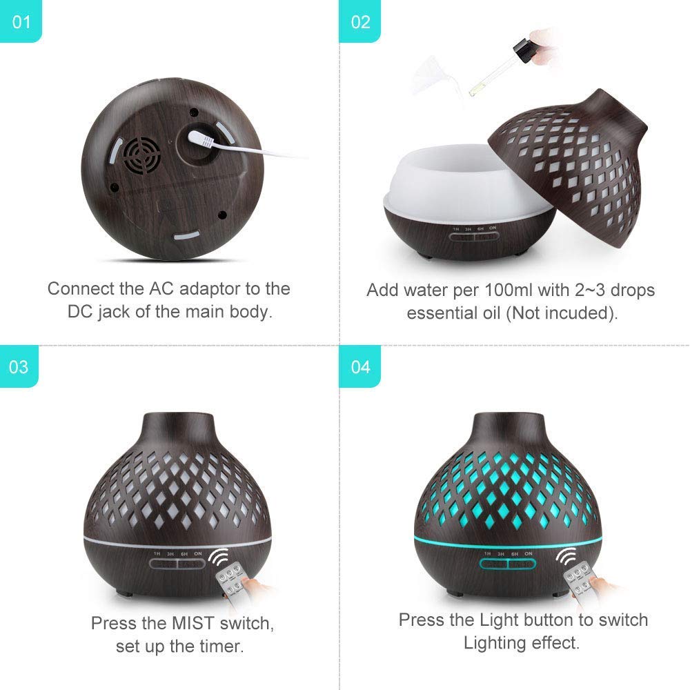 Essential Oil Diffuser, Remote Control Diffusers for Essential oils, Ultrasonic Humidifier, Aromatherapy Diffuser with Waterless Auto-Off (Coffee) : Beauty