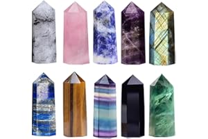 AIERCRYSTAL 10PCS 1.6-2.1" Natural Crystals Tower Figurine Ornaments Polishing Rose Quartz Amethyst Stone Hexagonal Point Wand Obelisk Statue for Aquarium Decorative Rocks Gifts Home Decor(4-5cm 10pc)