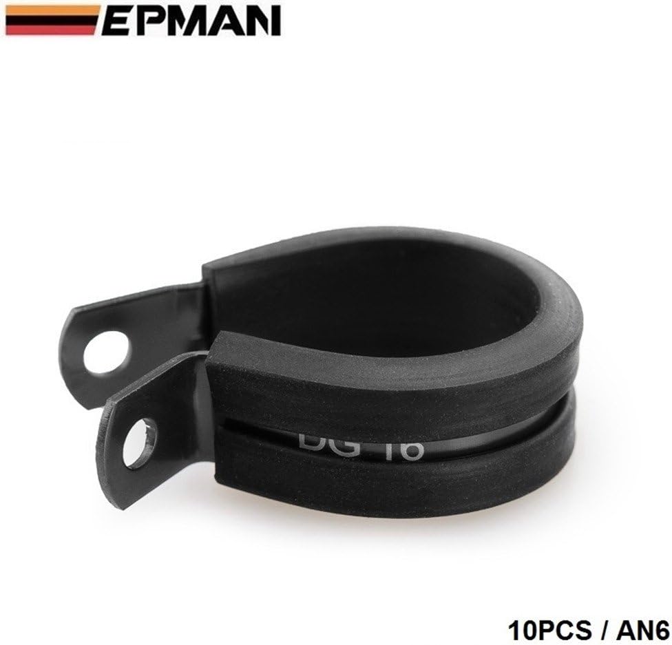 EPMAN 10pcs Aluminum Rubber Lined Cushioned P Clamp P Clips ID 14.3mm AN6 SS Hose (Black)