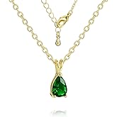 JIANGYUE Emerald Necklace For Women - 18K Gold Plated Chain Necklace Pear Drop Emerald Pendant Dainty Necklace For Women Trendy May Birthstone Necklace