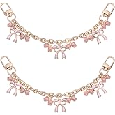 Beebeecraft 2Pcs 8 Inch Purse Chain Strap Replacement Alloy Bag Extender Chain with Enamel Pink Bowknot Charms Handle Extender Decorative Bag Chains for Wallets Handbags