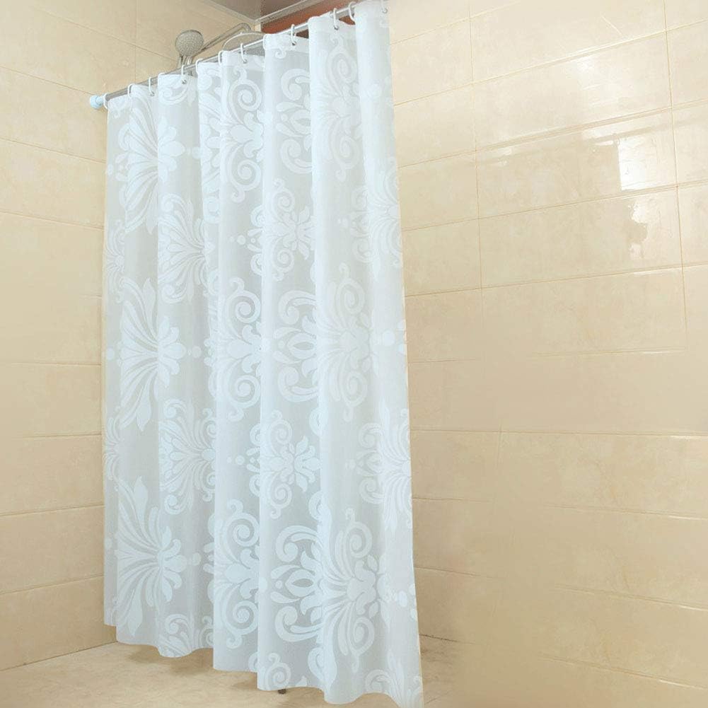 GreeSuit Plastic Shower Curtain Liner Bathroom Decorative Waterproof with 12 Hooks Mildew resistant Machine Washable 180cm x 180cm White Flower