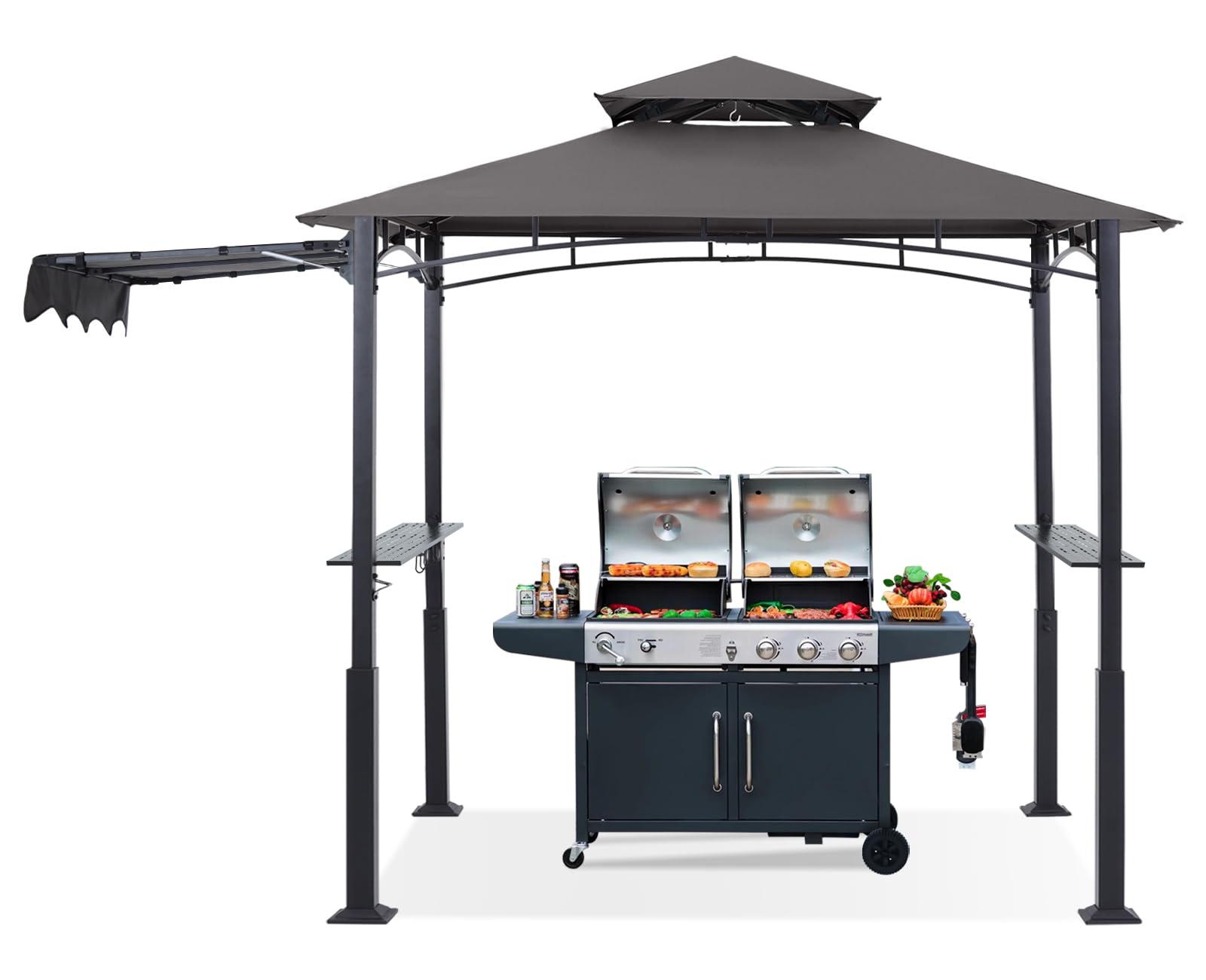 Photo 1 of ABCCANOPY Grill Gazebo with Extra Awning - 11x5 Outdoor BBQ Canopy Shelter with 2 Led Lights for Patio Backyard Grilling (Grey)