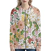 Irisjudy Island Tribal Zipper Women Hoodies with Pocket, Leopard Print,Music Notes Plus Size Hooded Sweatshirt Sport Coat