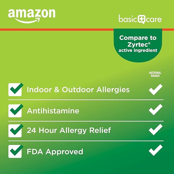 AMAZON BASIC CARE ALL DAY ALLERGY, CETIRIZINE HYDROCHLORIDE TABLETS, 10 MG, 24-HOUR RELIEF FOR ALLERGY, 300 COUNT (PACKAGING MAY VARY)