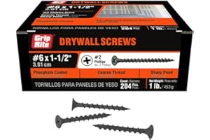Grip-Rite 112CDWS1#6 X 1-1/2" Phillips Bugle Head Coarse Thread Sharp Point Drywall Screw, 1lb Box