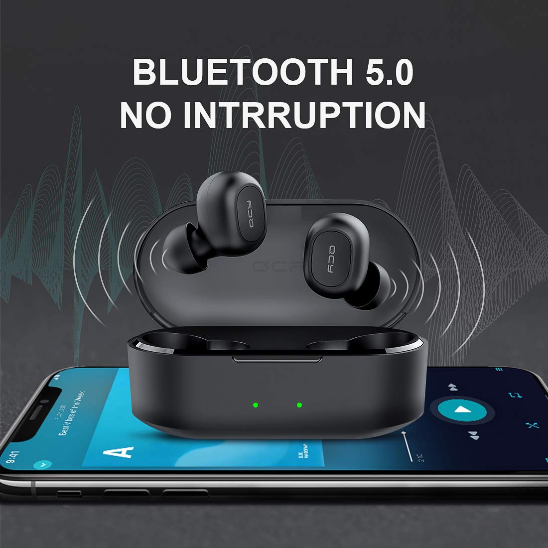 QCY T2C True Wireless Earbuds with Charging Case, 5.0 Bluetooth Headphones, Black