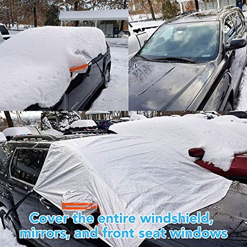 Universal Fit Windshield Snow Cover for Cars, Compact and Mid-size SUVs, Anti-theft Tuck-in Flaps, Cotton Lined PEVA Fabric with Aluminum Foil Lamination, Mirror Covers Included, Patent Pending - Thumbnail 3