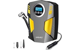 Tire Inflator Portable Air Compressor Car Tire Pump with 3 Nozzle Adaptors and Digital LED Light DC 12V Electric Air Pump for