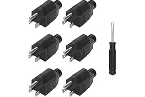 OFOAEEA Electrical Replacement Plugs End, 6 Pack Extension Cord Ends, Replacement Plug 3 Prong with 1 Screwdriver, Neutral Ground Bonding Plug, 3 Wire Male Plug, Power Plug Replacement, Black