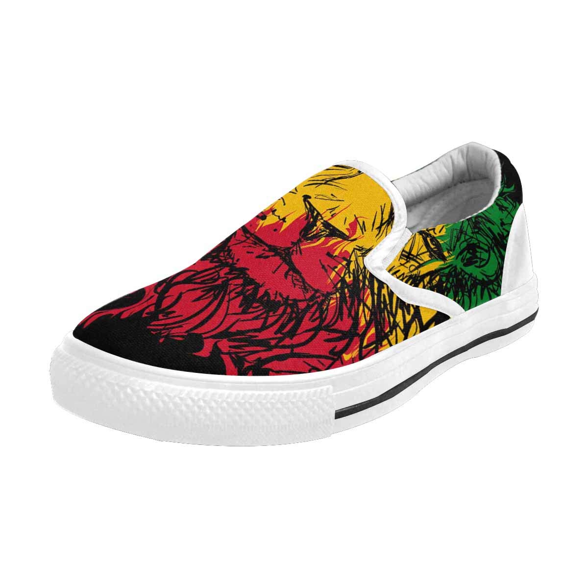 INTERESTPRINT Lion Head on Black Background Women's Slip Ons Canvas Sneakers Walking Travel Shoes