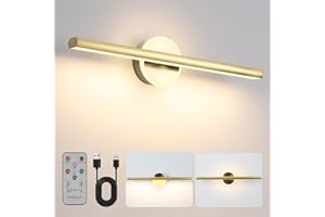 HUABRIDGE Picture Light, 16inches Battery Operated Picture Light,Wireless Art Wall Light with Remote,Rechargeable Wall Lamp for Painting,Gallery,Artwork,Portrait(Brass Gold)