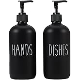 GOYISEE 16 OZ Glass Soap Dispenser with Pump, Bathroom and Kitchen Set, Dish and Hand Soap, Bathroom Decor, Black Kitchen Accessories