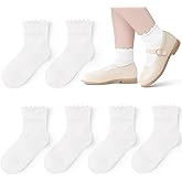 Lainlight 6 Pairs Girls Ruffle Socks Toddler Kids School Uniform Soft Cotton Frilly Dress Socks Seamless Toe