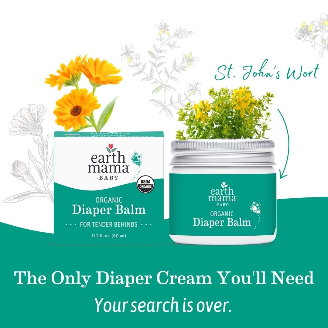 Earth Mama Organic Diaper Balm 2-Ounce | Diaper Cream for Baby | EWG Verified, Petroleum & Artificial Fragrance-Free with Calendula for Sensitive Skin (2-Pack)
