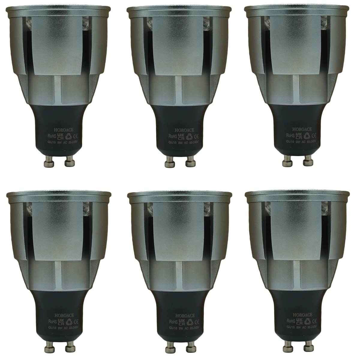 HOROACE 6Pcs GU10 LED Bulbs Long Neck, Aluminum Alloy Radiator, Wide Beam Angle 120°,Superbright Energy Saving Spotlight Bulbs 80W Halogen Equivalent,85V-265V,GU10 9W 750lumens(Day White)