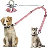 Kelivi Double Dog Lead Coupler 360° Swivel No Tangle 24in Reflective Pink
