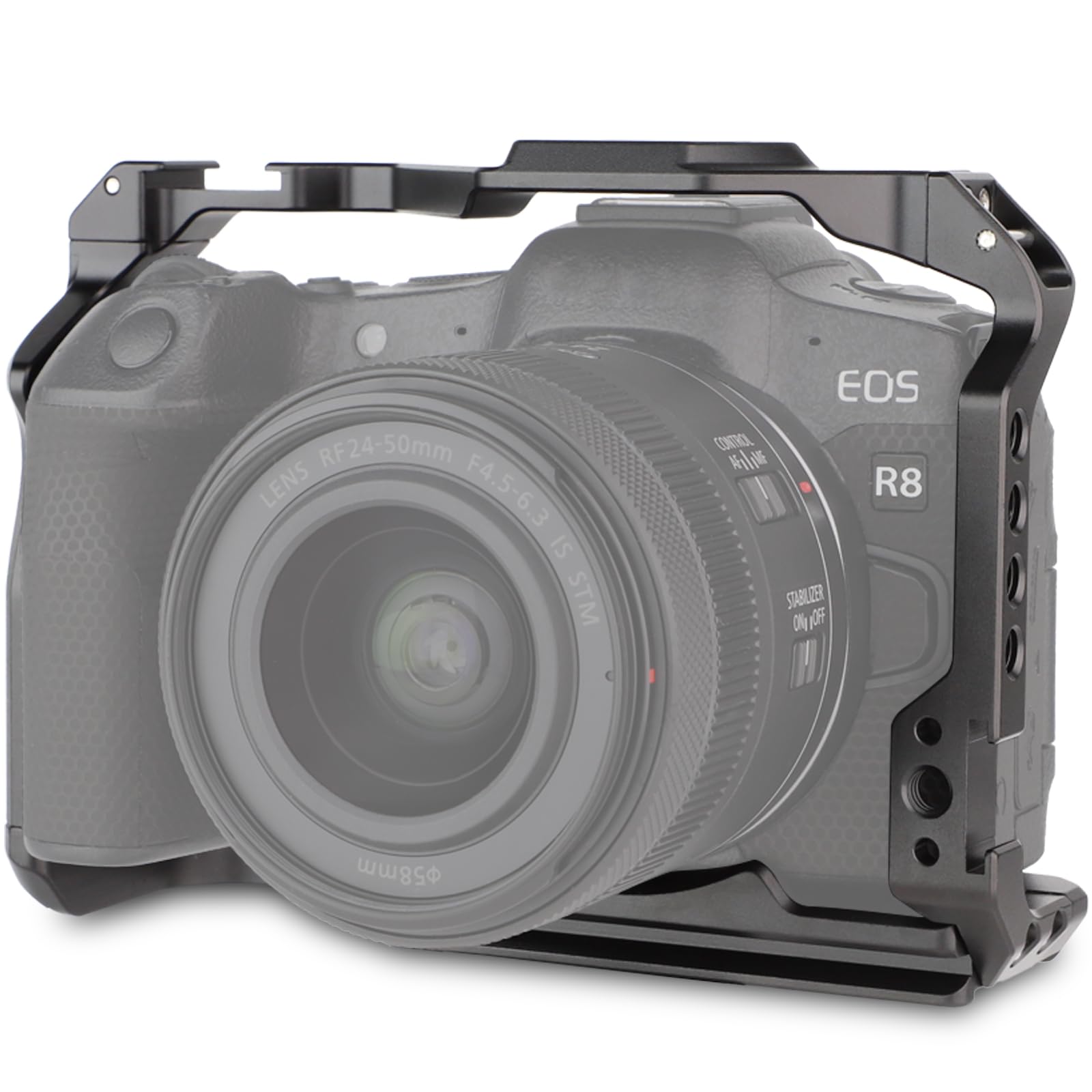 LEFTFOTO Camera Cage for Canon EOS R8 with Arca Base, Cold Shoe, Strap Slot, 1/4 & 3/8 in Screw Holes, DJI RS Stabilizer Compatibility - for Vlog Video Shooting
