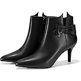 Ermonn Womens Pointed Toe Ankle Boots Stiletto Heels Side Zipper Bow Faux Suede Booties Wedding Dress Shoes