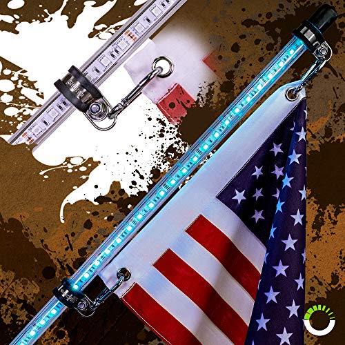 image for ONLINE LED STORE 2pc 4ft LED Whip Lights w/Flag [21 Modes] [20 Colors]