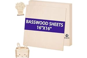 HEKOOLA 12 Pack Basswood Sheets 16" x 16" x 1/8", 3mm Basswood for Laser Cutting, Thin Plywood Sheets Unfinished Wood for Crafts, DIY Architectural Models Making, Wood Engraving, Wood Burning Product