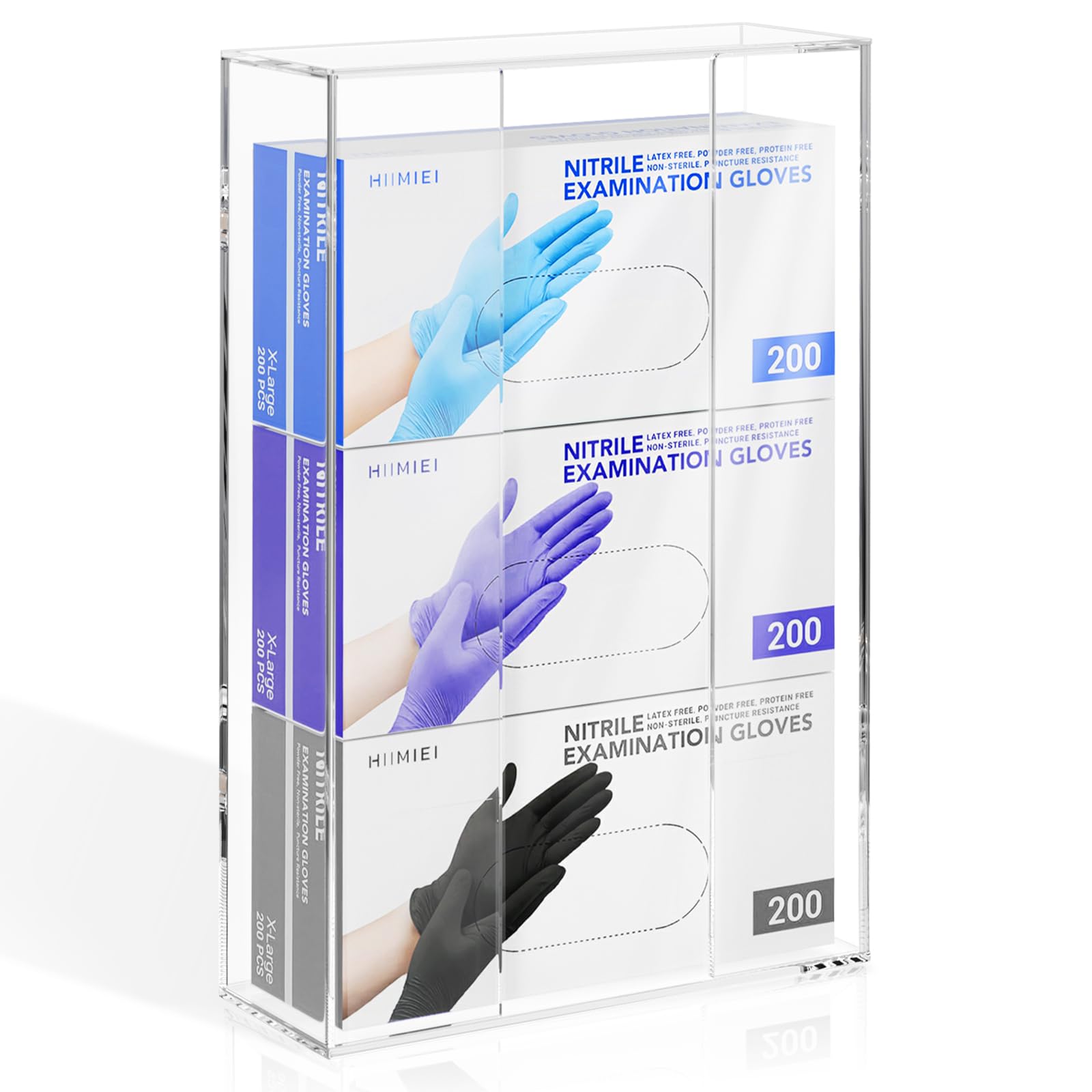 HIIMIEI Glove Dispenser, Wall Mount Acrylic Triple Box Holder, Clear 16.1'' X 10.2'' X 3.8'', 3 Glove Boxes