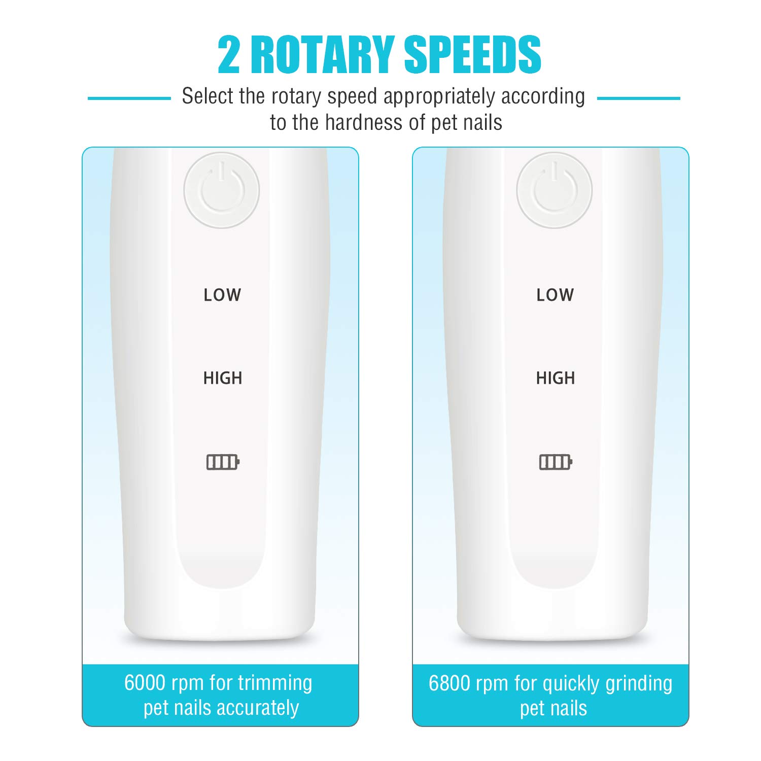 Lima de Uñas Recargable para Mascotas, Amoladora Eléctrica para Mascotas, 2 Velocidades, 3 Puertos, Bajo Ruido, Seguro, Resistente con Cable USB Recortador de Uñas para Perros, Gatos, etc.