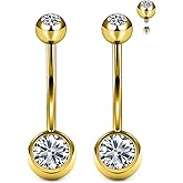 Hnxnskt Belly Button Rings Surgical Steel Internally Threaded Belly Button Ring 10MM/12MM/14MM/16MM Navel Rings for Women 14G Long Bar Navel Piercing Jewelry