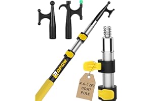 Opow Telescoping Boat Pole with 2 Pcs Replaceable Hooks, Telescopic Pole Rust-Resistant Floating Durable Luminous Bead Hook Threaded End for Push-Pull Docking Boating Cleaning Accessories