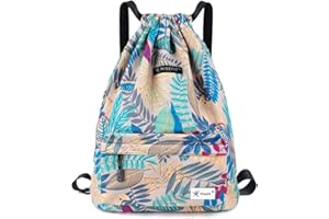 Risefit Waterproof Drawstring Backpack, Nylon Gym Bag with Pockets for Swimming Hiking Travel, Unisex