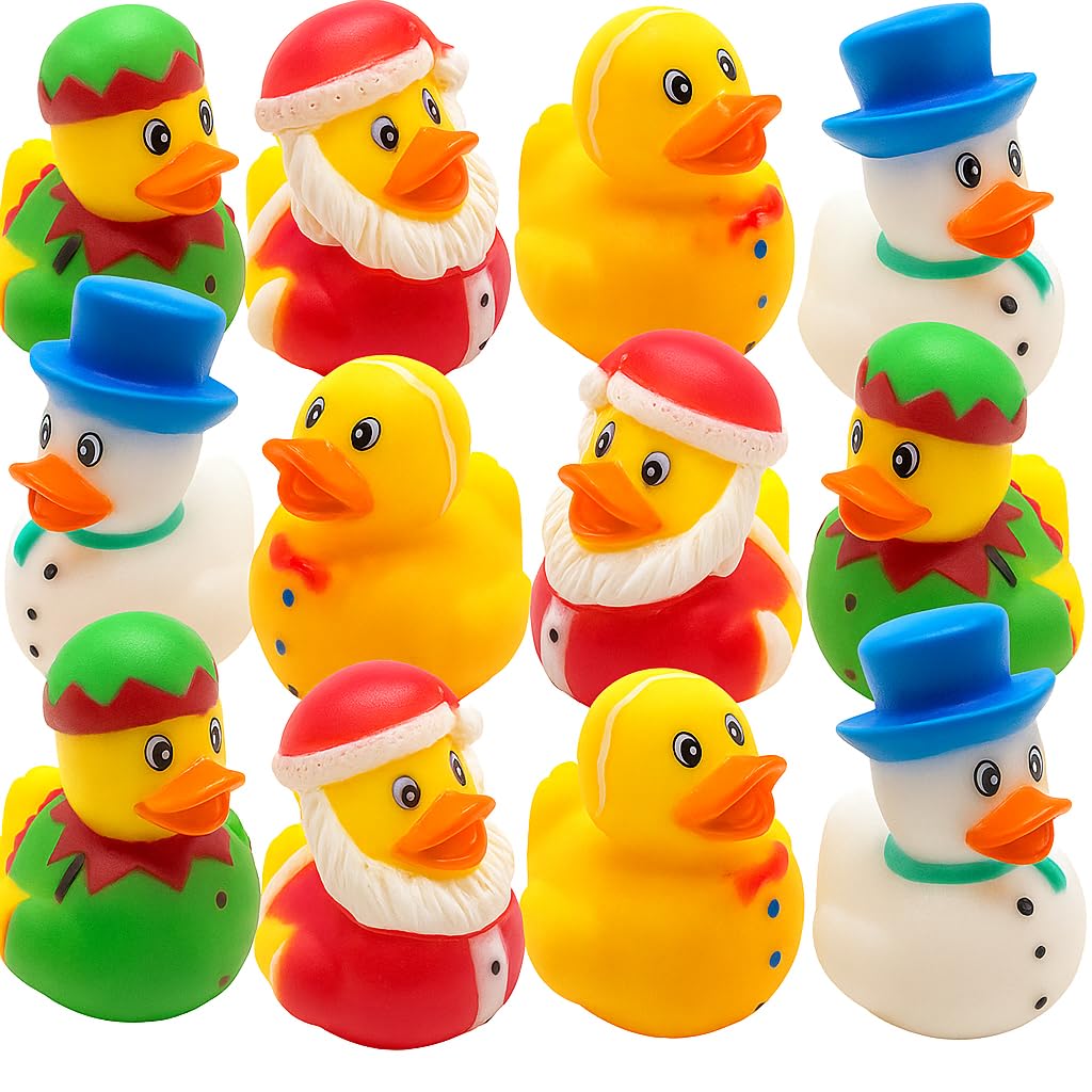 View 1 of ArtCreativity 12 Pack Christmas Rubber Ducks for Kids, Holiday-Themed Rubber Ducks for Bath or Pool, Fun Christmas Duckies Party Favors, Bulk Xmas Ducks for Cruise Ship & Events
