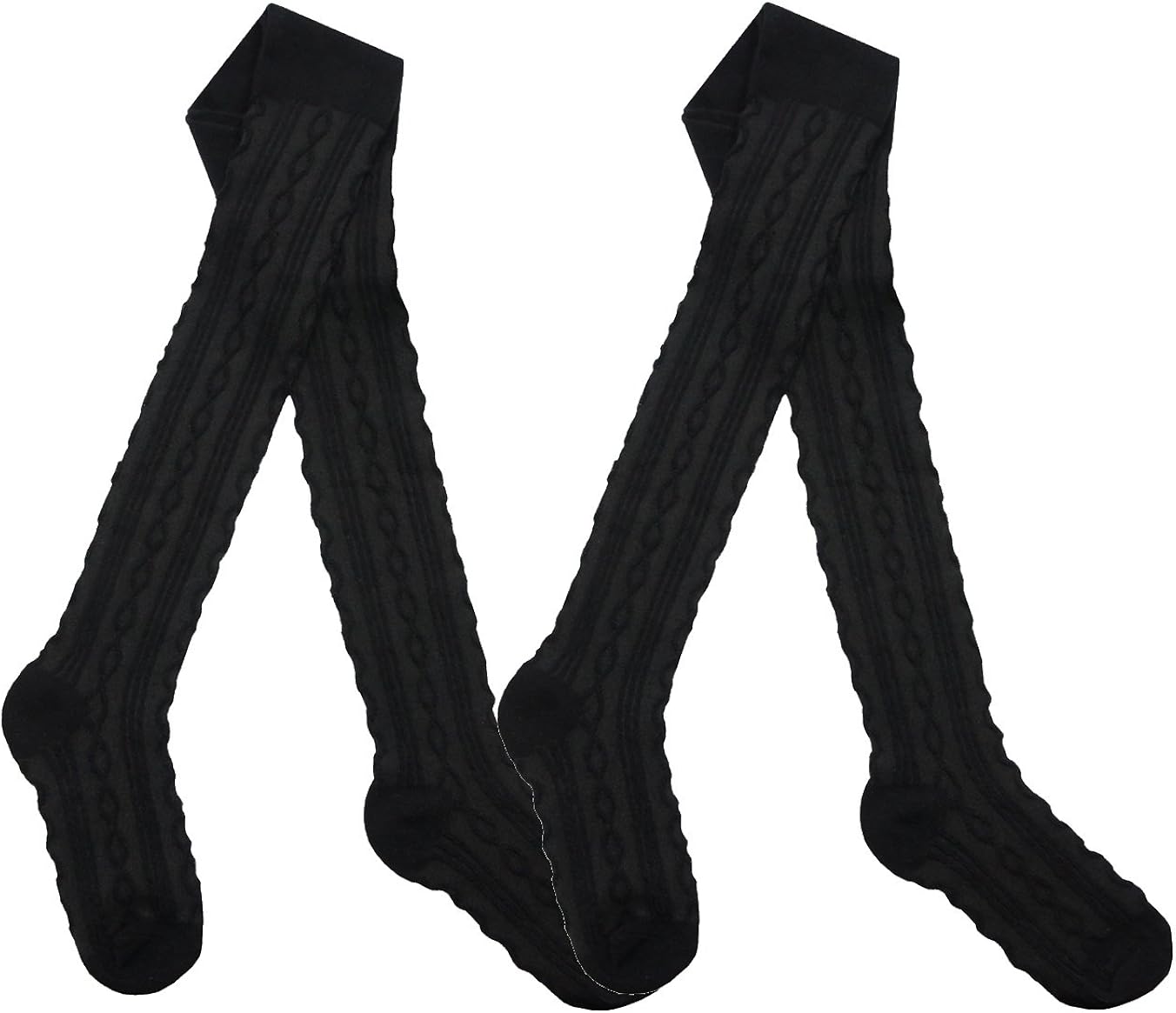 girls black cable knit tights