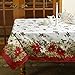 Violet Linen Decorative European Blossom Christmas Tablecloth, Poinsettia & Holly Berry Print - 70