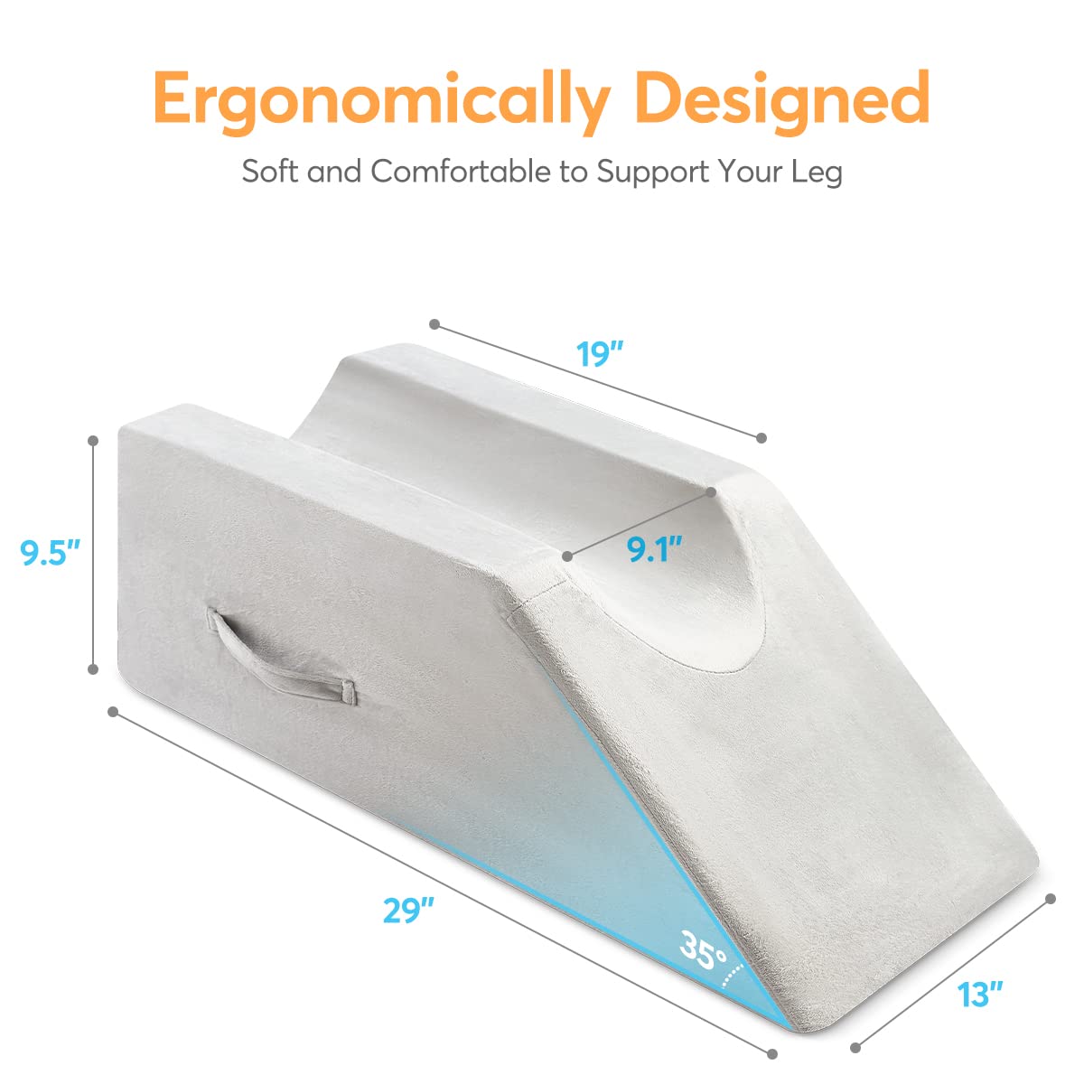 OasisSpace Leg Support and Elevation Pillow for Surgery, Swelling, Injury or Rest - Memory Foam Post Surgery Leg Pillow with Washable Cover- Improve Circulation