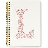 QROZIAR Pink Cute Spiral Notebook Journal, Preppy Floral Initial Letter L Personalized Journaling Notebooks, Monogrammed Gifts for Women Girls, Botanical Hardcover Spiral Lined Notebook 5.5 x 8.3