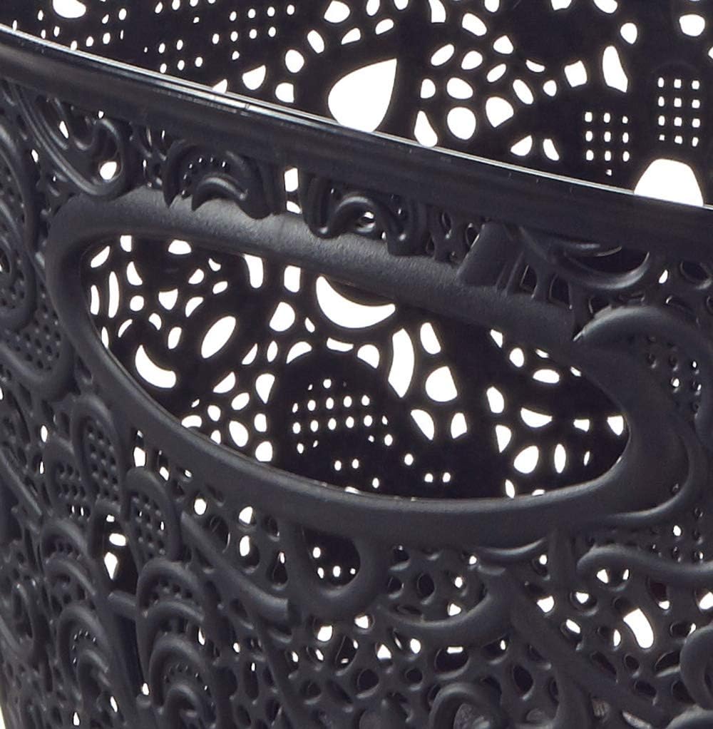 Curver 218413 Victoria Medium Lace Effect Plastic Storage Basket, Black, 4.3 Litre BigaMart