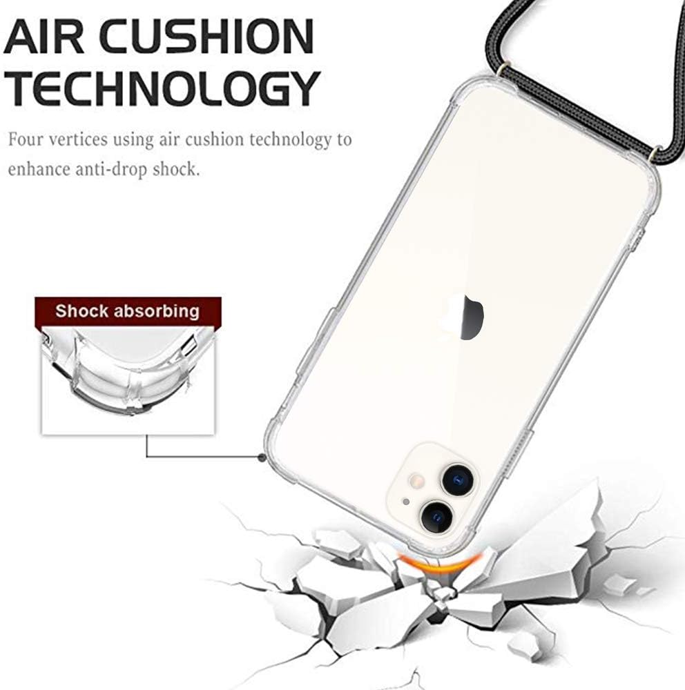 CAROKI Crossbody Case for iPhone 11 6.1",Necklace Mobile Phone Cover with Cord Strap,Clear Transparent TPU Soft iPhone Cover Holder with Neck Cord Lanyard Strap Clear-Black - Image 3