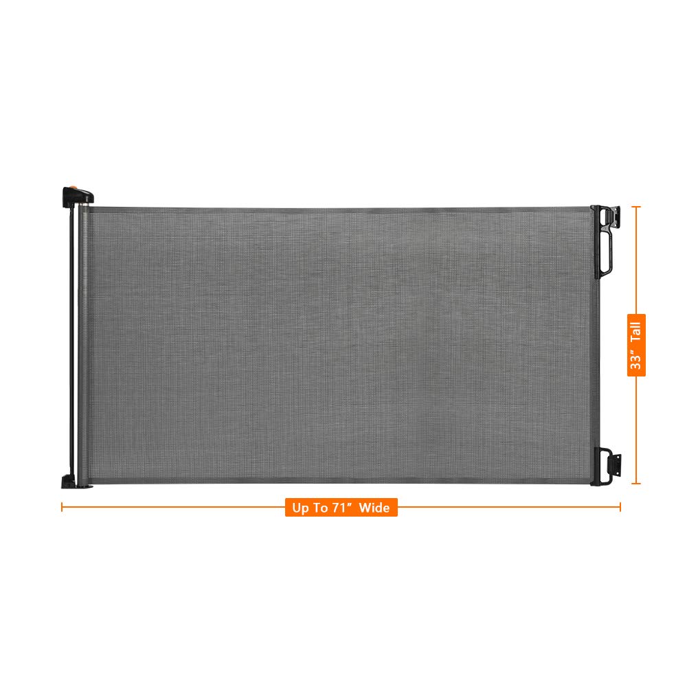 EasyBaby Products Extra Wide Indoor Outdoor Retractable Baby Gate, 33" Tall, Extends up to 71" Wide, Grey